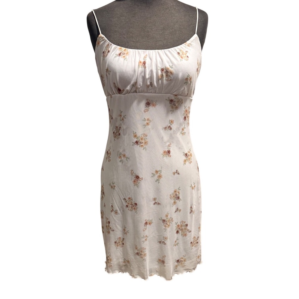 No Comment NY LA Floral Mesh Mini Dress White Sleeveless‎ Spaghetti Strap Large